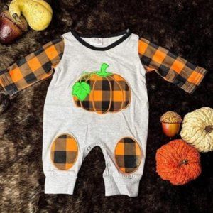 New Infant Boy's Orange Plaid Pumpkin Romper